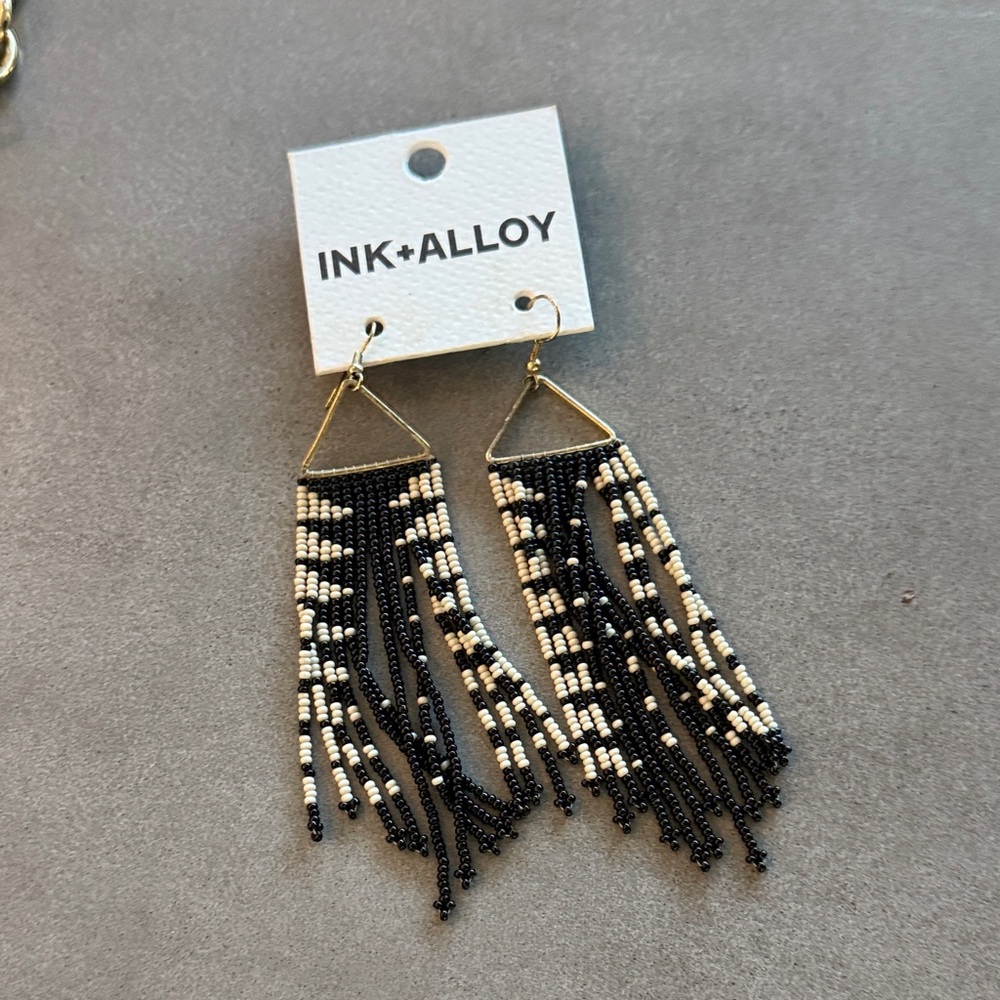 INK+ALLOY Black and White Beaded Dangle Earrings